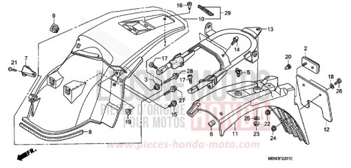 GARDE-BOUE ARRIERE (DK/ED/U) XR650RY de 2000